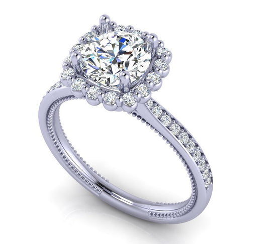 Verragio White Gold Emerald Cut Scalloped Halo Semi-Mount Engagement Ring - Diamond Semi-Mount Rings