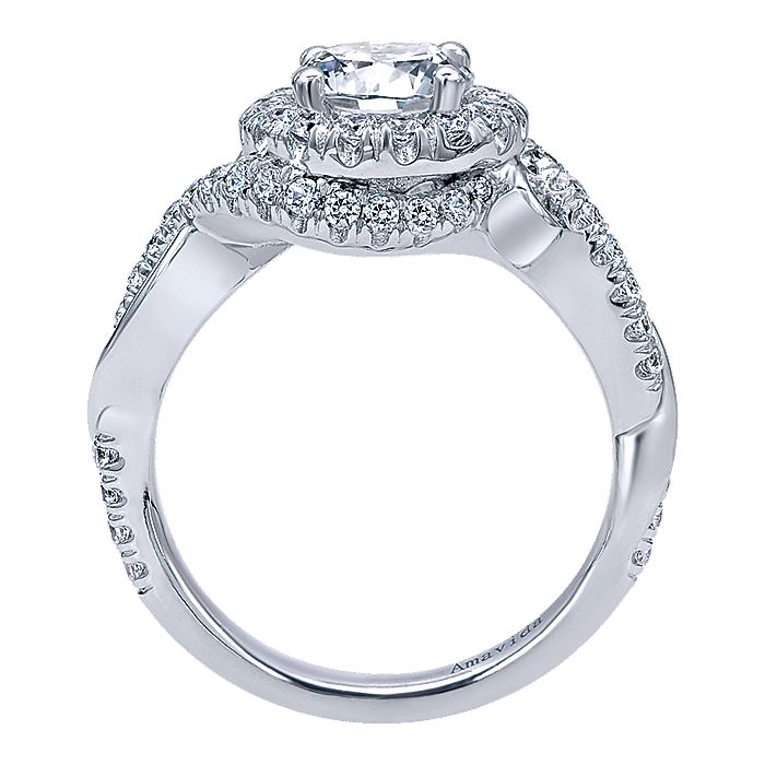 Amavida White Gold Swirl Round Halo Engagement Ring - Diamond Semi-Mount Rings