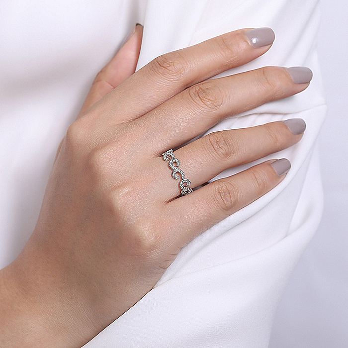 Gabriel & Co White Gold Swirl Design Diamond Stackable Band - Diamond Fashion Rings - Women's