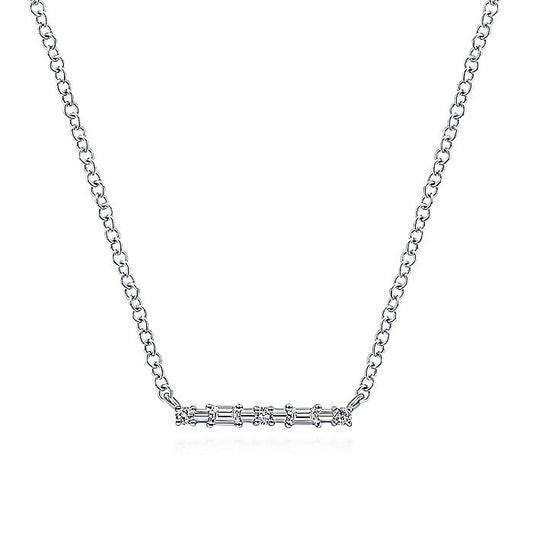 Gabriel & Co White Gold Baguette and Round Diamond Bar Necklace - Diamond Pendants