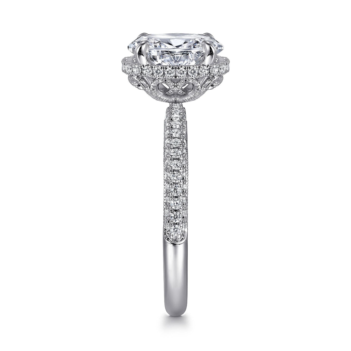 Gabriel & Co. 14 Karat White Gold Oval Hidden Halo Diamond Semi-Mount Engagement Ring