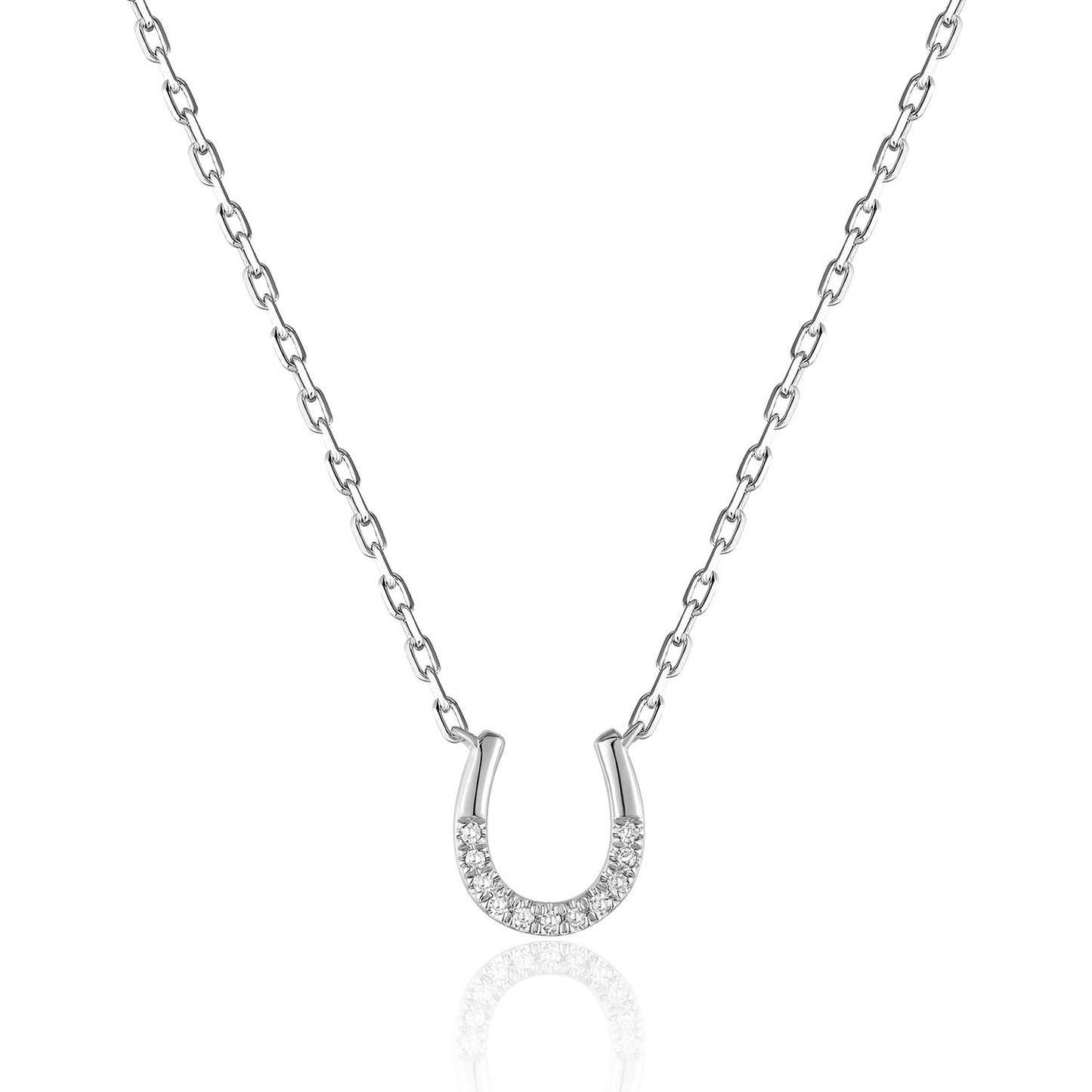 Luvente White Gold Diamond Horseshoe Necklace