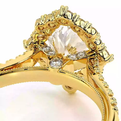 Verragio Renaissance Collection Yellow Gold Floral Halo Semi-Mount Engagement Ring - Diamond Semi-Mount Rings