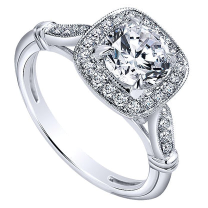 Amavida White Gold Cushion Halo Engagement Ring - Diamond Semi-Mount Rings