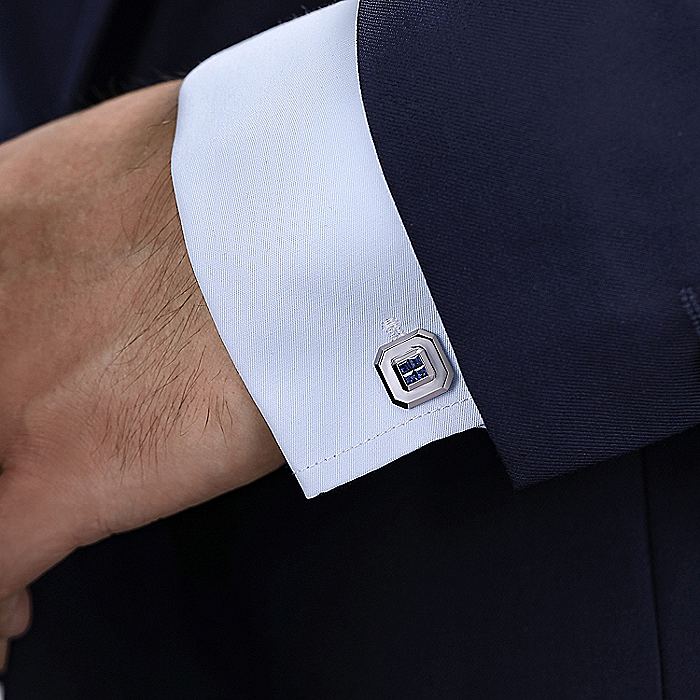 Gabriel & Co Sterling Silver Square Cufflinks with Princess Cut Sapphire Stones