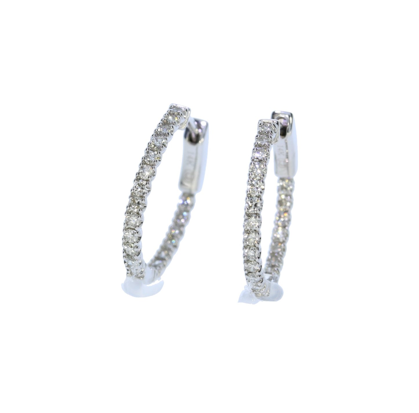 14 Karat White Gold Diamond In and Out Style Hoop Earrings