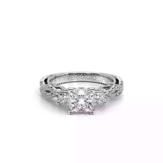 Verragio White Gold Insignia Princess Cut Three Stone Semi-Mount Engagement Ring - Diamond Semi-Mount Rings