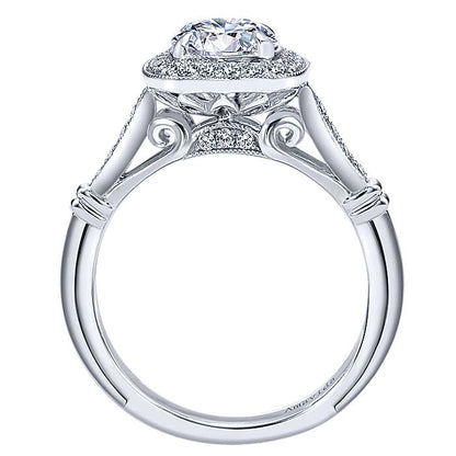 Amavida White Gold Cushion Halo Engagement Ring - Diamond Semi-Mount Rings