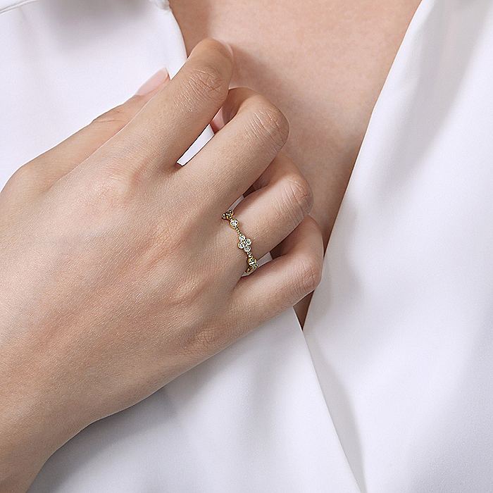 Gabriel & Co Yellow Gold Bezel Set Diamond Quatrefoil Station Ring