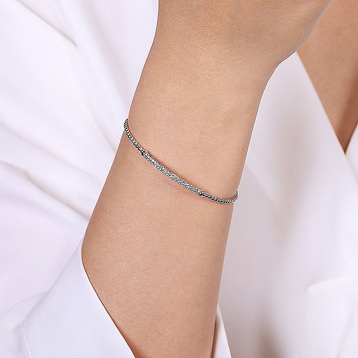 Gabriel & Co. 14 Karat White Gold Bujukan Split Cuff Bracelet with Diamond Pavé Bar