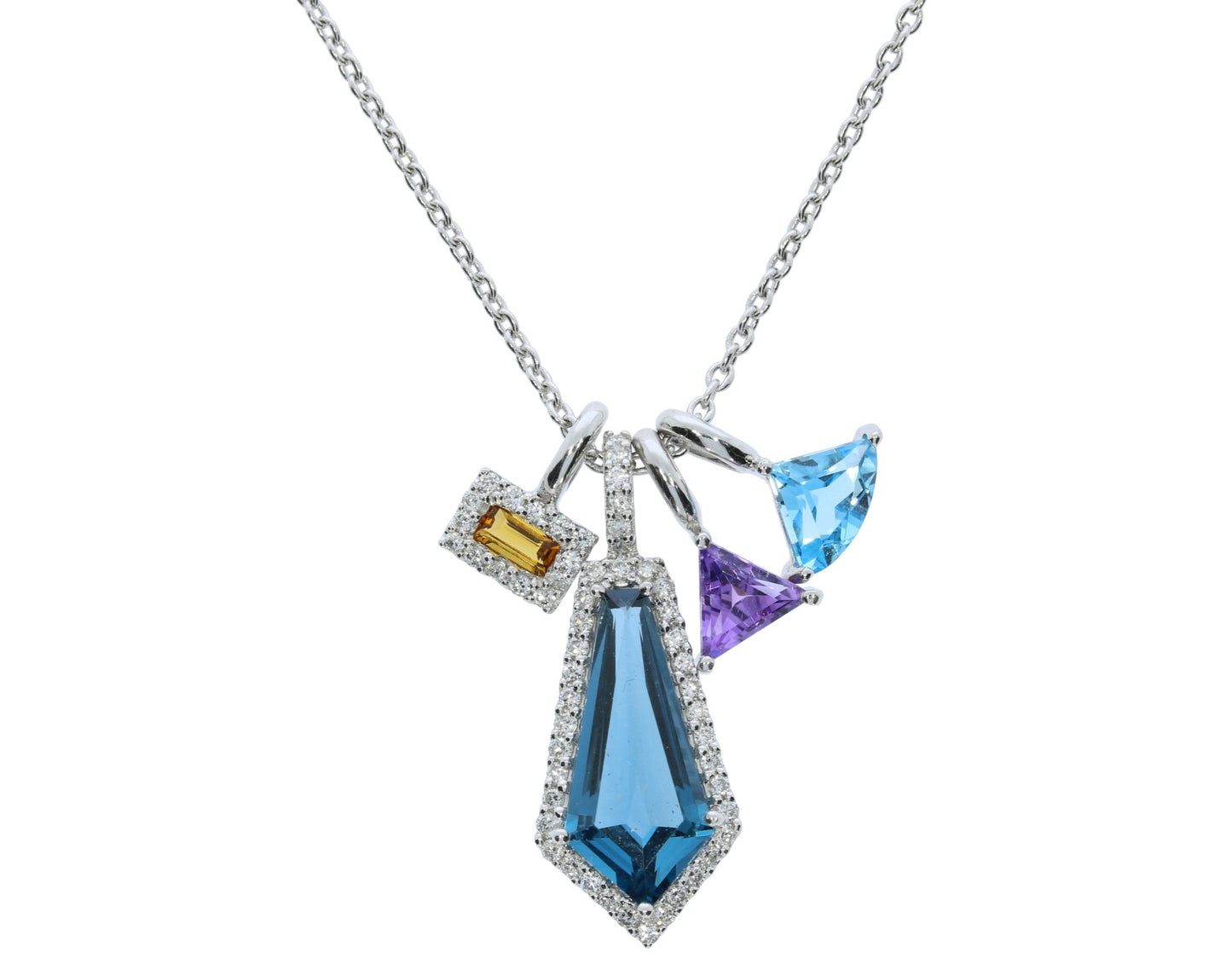 14 Karat White Gold Multi Diamond and Gemstone Pendant