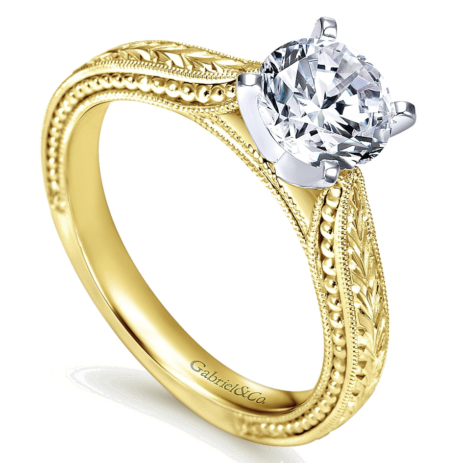 Gabriel & Co Yellow And White Gold Engraved Semi-Mount Engagement Ring