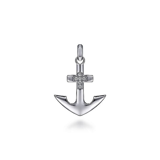 Gabriel & Co Sterling Silver Anchor Pendant with Diamonds - Gents Pendant