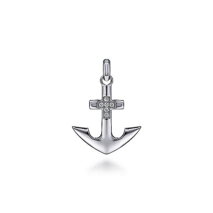Gabriel & Co Sterling Silver Anchor Pendant with Diamonds - Gents Pendant
