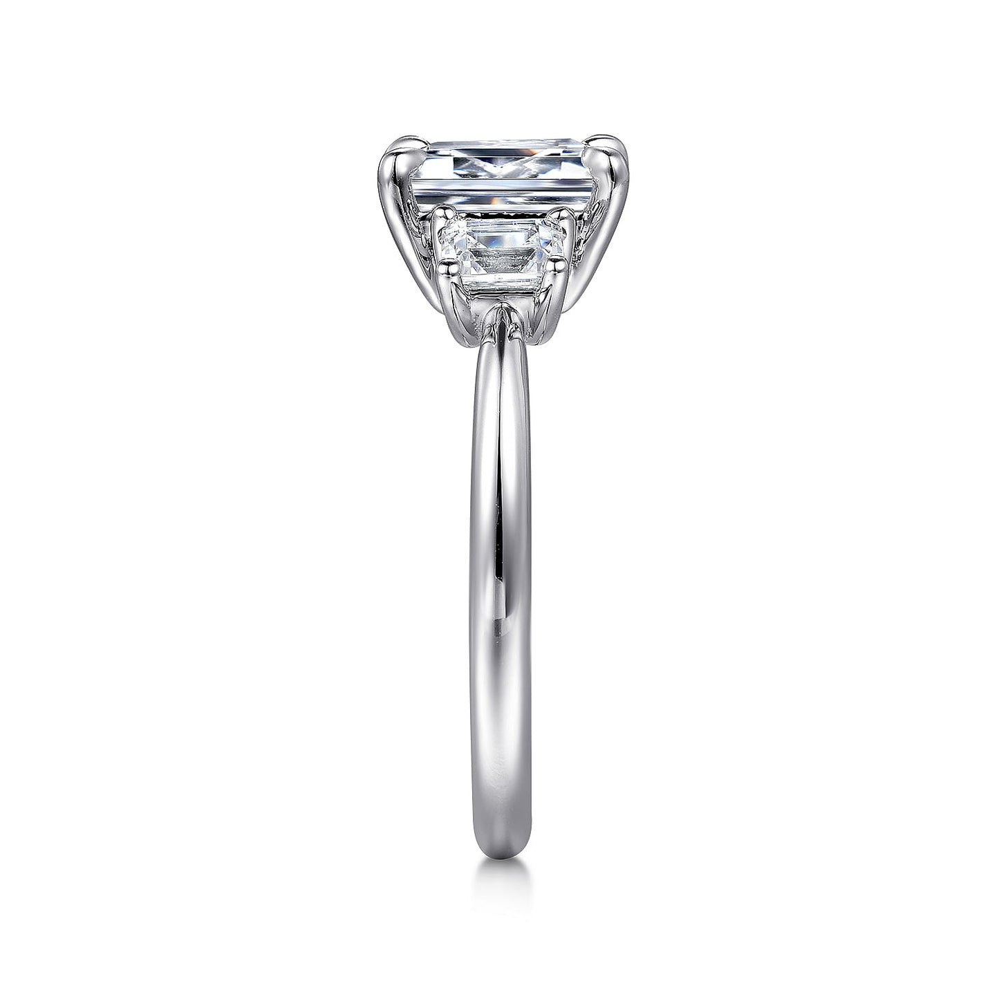 Gabriel & Co. 14 Karat White Gold Emerald Cut Three Stone Semi-Mount Engagement Ring