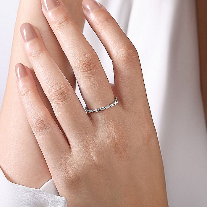Gabriel & Co White Gold Marquise Station Diamond Stackable Ring