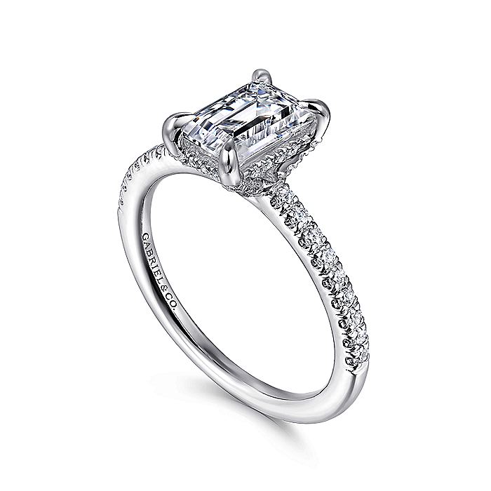 Gabriel & Co. White Gold Emerald Hidden Halo Semi-Mount Engagement Ring