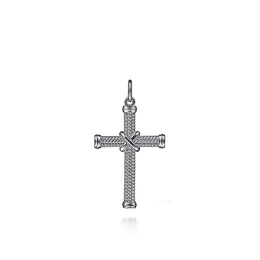 Gabriel & Co Sterling Silver Twisted Rope Cross Pendant with X Center - Gents Pendant