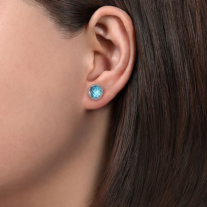 Gabriel & Co Sterling Silver Blue Topaz Stud Earrings With Bujukan Bead Frame