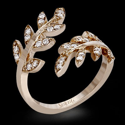 Ladies 18 Karat Yellow Gold Diamond Leaf Fashion Ring - Diamond Fashion Rings - Women's