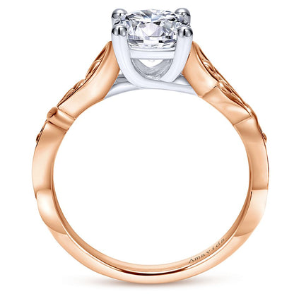 Amavida Rose And White Gold Sculpted Engagement Ring - Diamond Semi-Mount Rings