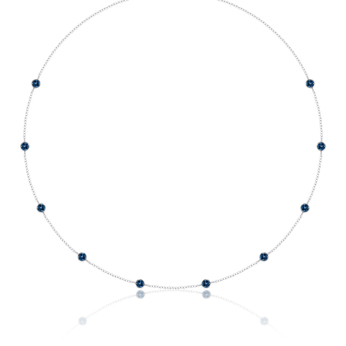 Luvente 14 Karat White Gold Bezel Set Blue Topaz December Birthstone Necklace