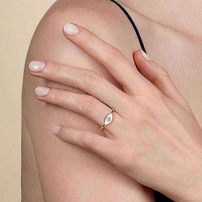 Gabriel & Co. Yellow Gold Diamond Starburst Signet Ring