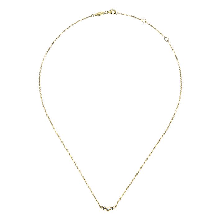 Gabriel & Co Yellow Gold Curved Round Diamond Bar Necklace
