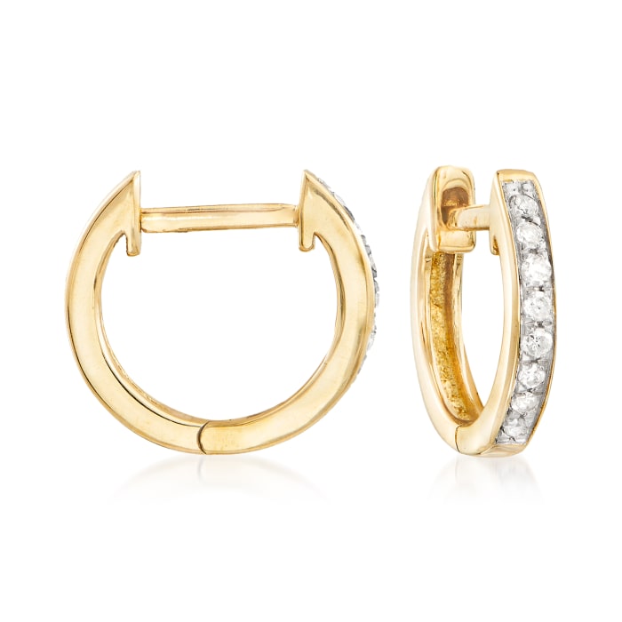 Yellow Gold Diamond Huggie Hoop Earrings