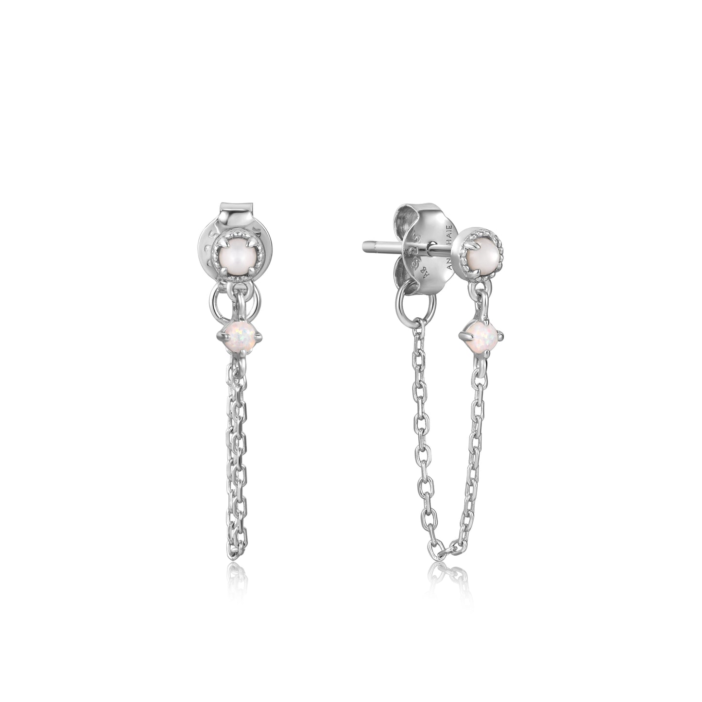 Ania Haie Silver Mother of Pearl and Kyoto Opal Chain Drop Stud Earrings - Silver Earrings