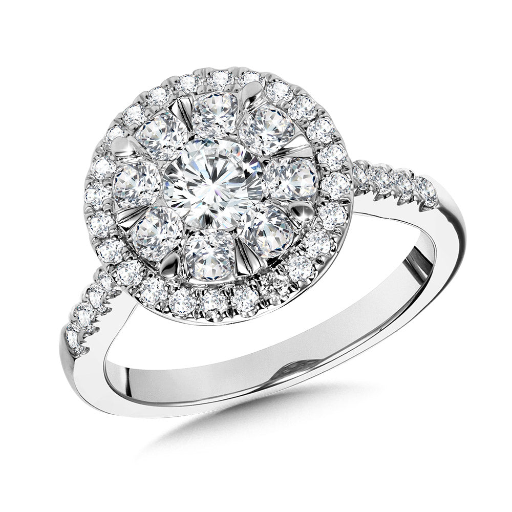 White Gold 1.50 Carat Diamond Round Halo Ring