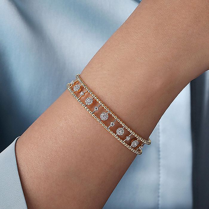 Gabriel & Co Yellow Gold Bujukan Bead Diamond Cuff
