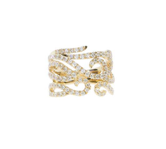 Yellow Gold Diamond Multi-row Fashion Ring - Diamond Fashion Rings - Women's