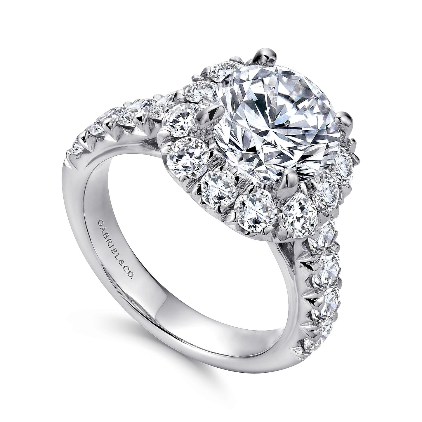 Gabriel & Co. White Gold Round Center Cushion Halo Semi-Mount Engagement Ring - Diamond Semi-Mount Rings