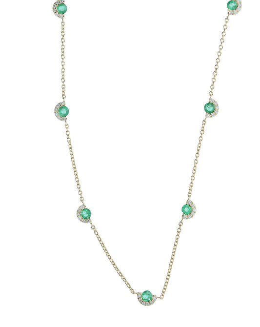 Yellow Gold Emerald and Diamond Station Necklace - Colored Stone Necklace