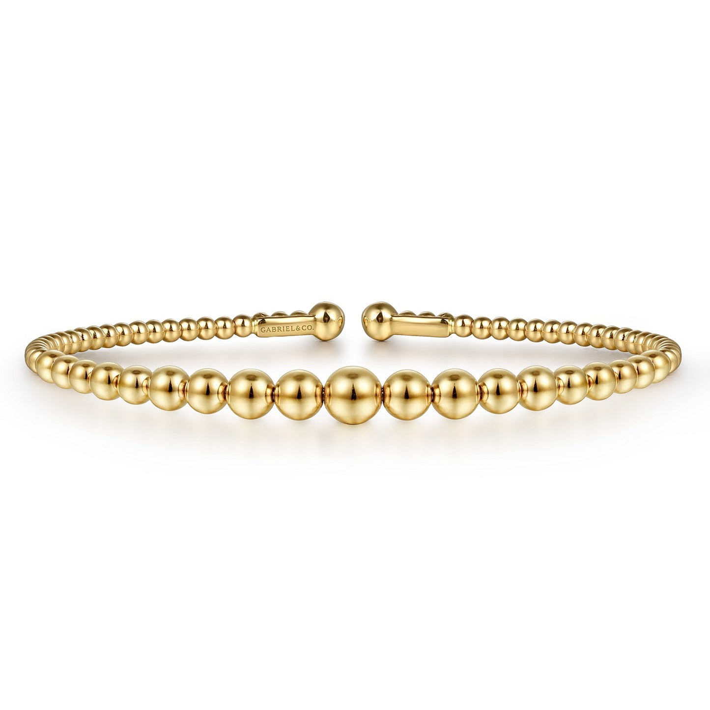 Gabriel & Co. Yellow Gold Beaded Open Cuff Bangle Bracelet