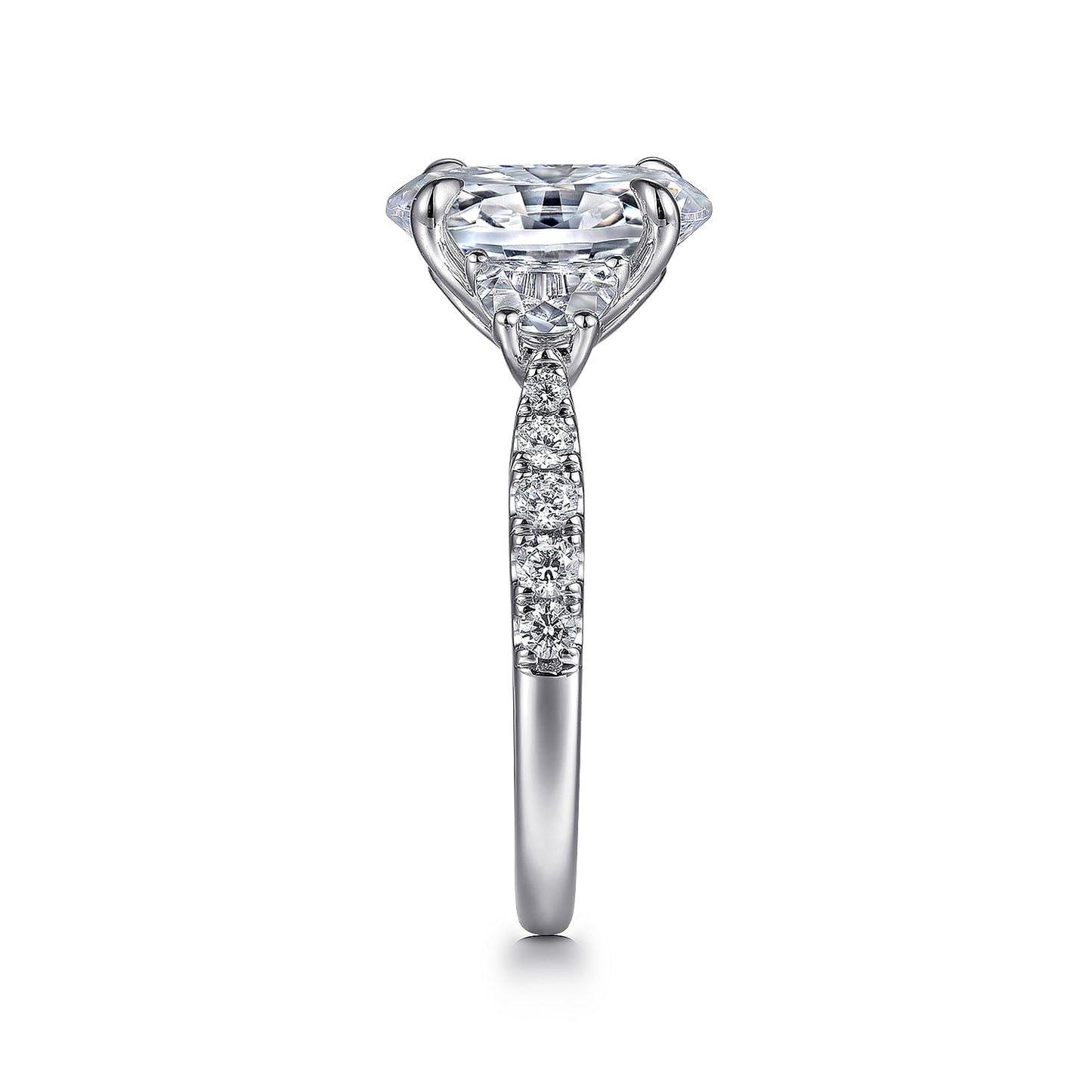 Gabriel & Co. White Gold Oval Three Stone Semi-Mount Engagement Ring