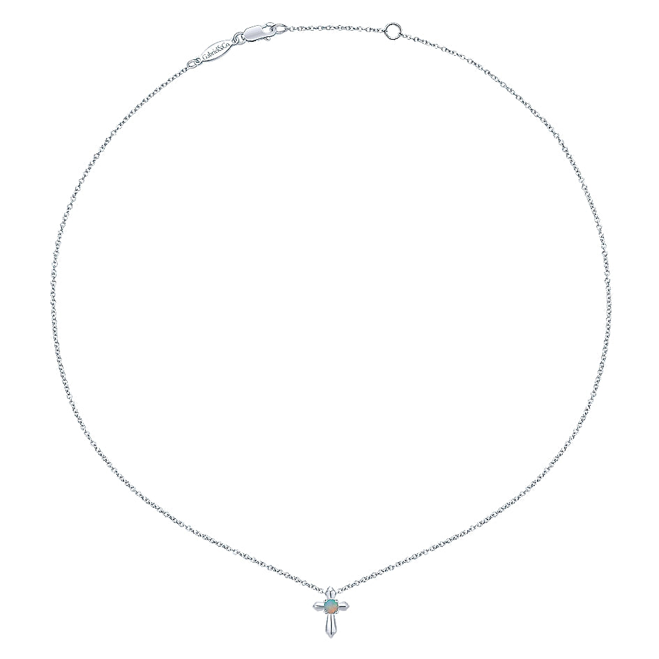 Gabriel & Co Sterling Silver Round Opal Cross Necklace