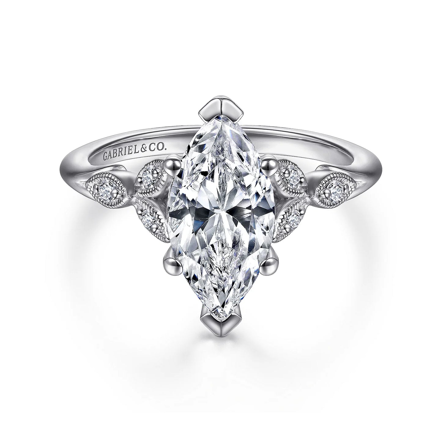 Gabriel & Co. - Celia - 14K White Gold Marquise Shape Diamond Engagement Ring - Diamond Semi-Mount Rings