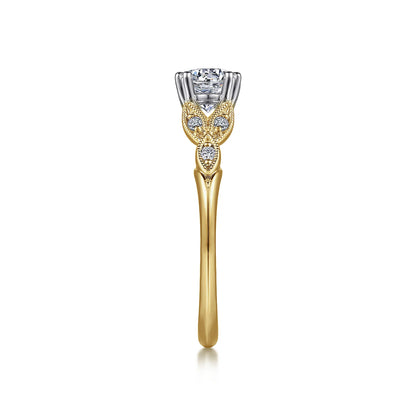 Gabriel & Co. - Celia - 14K White-Yellow Gold Round Diamond Engagement Ring - Diamond Semi-Mount Rings