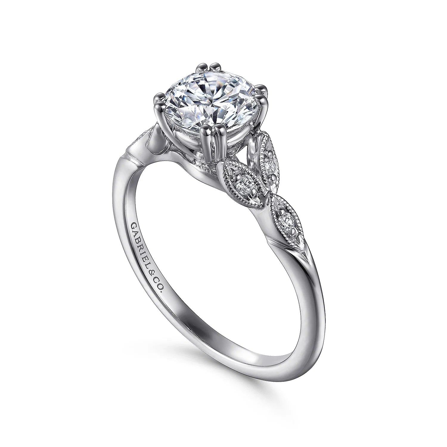 Gabriel & Co. - Celia - Vintage Inspired Platinum Round Split Shank Diamond Engagement Ring - Diamond Semi-Mount Rings