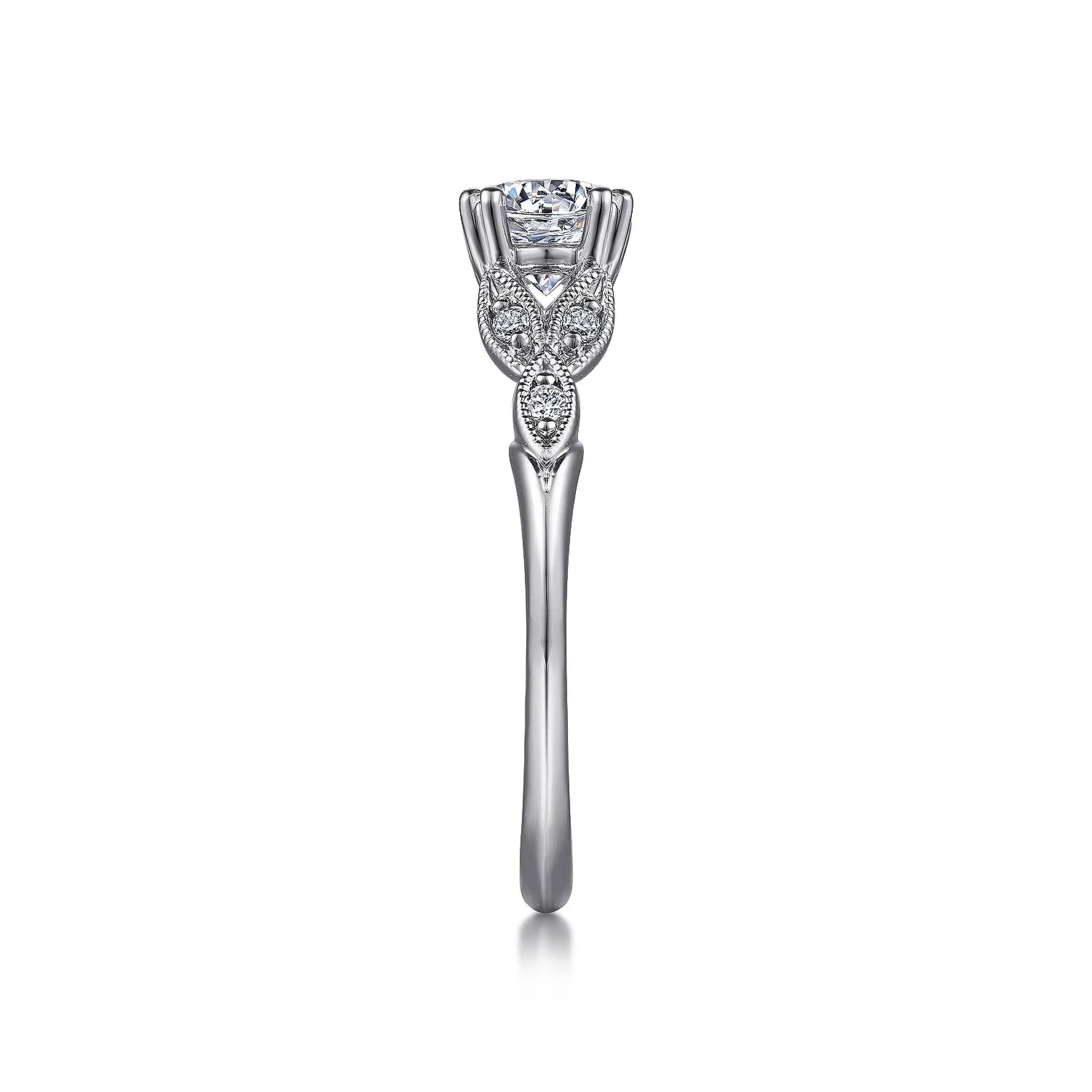Gabriel & Co. - Celia - Vintage Inspired Platinum Round Split Shank Diamond Engagement Ring - Diamond Semi-Mount Rings