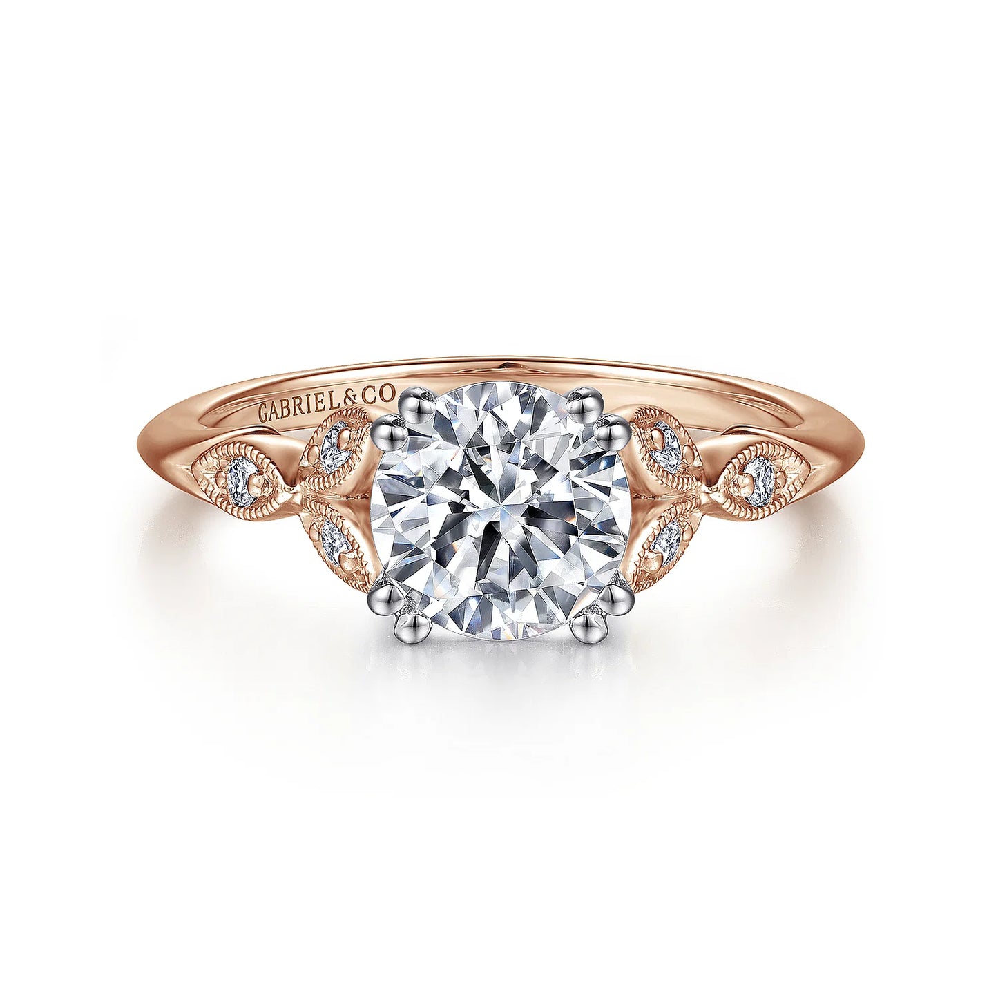 Gabriel & Co - Celia - 14K White-Rose Gold Round Diamond Engagement Ring - Diamond Semi-Mount Rings
