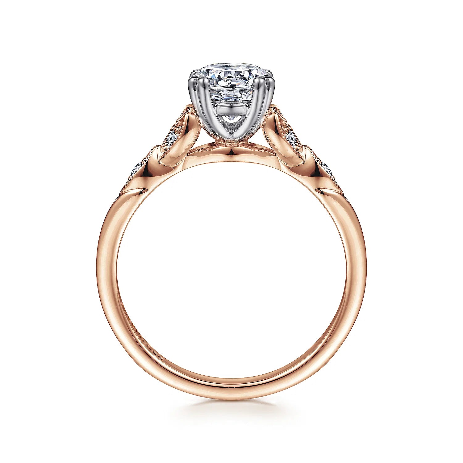 Gabriel & Co - Celia - 14K White-Rose Gold Round Diamond Engagement Ring - Diamond Semi-Mount Rings