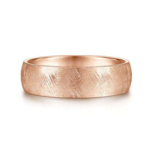 Gabriel & Co Rose Gold Wedding Band With A Diamond Brushed Texture - Gold Wedding Bands - Men's