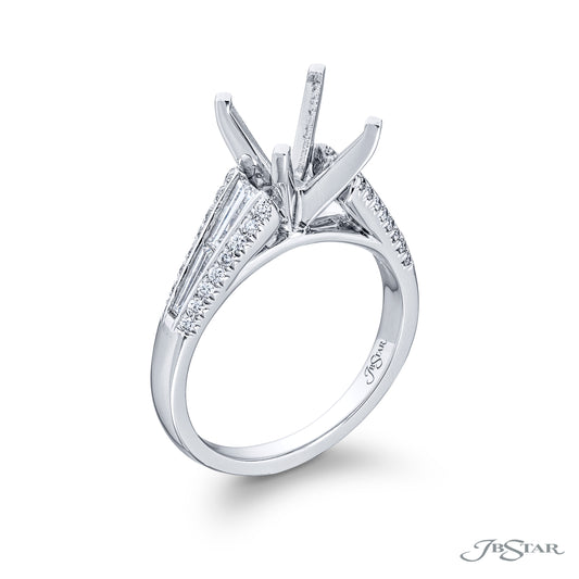 JB Star Platinum Channel and Pavé Set Tapered Baguette and Round Brilliant Diamond Semi-Mount Engagement Ring - Diamond Semi-Mount Rings