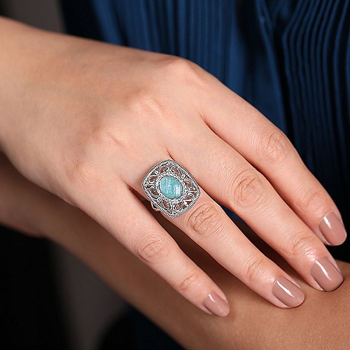 Gabriel & Co Sterling Silver Filigree Gemstone Ring