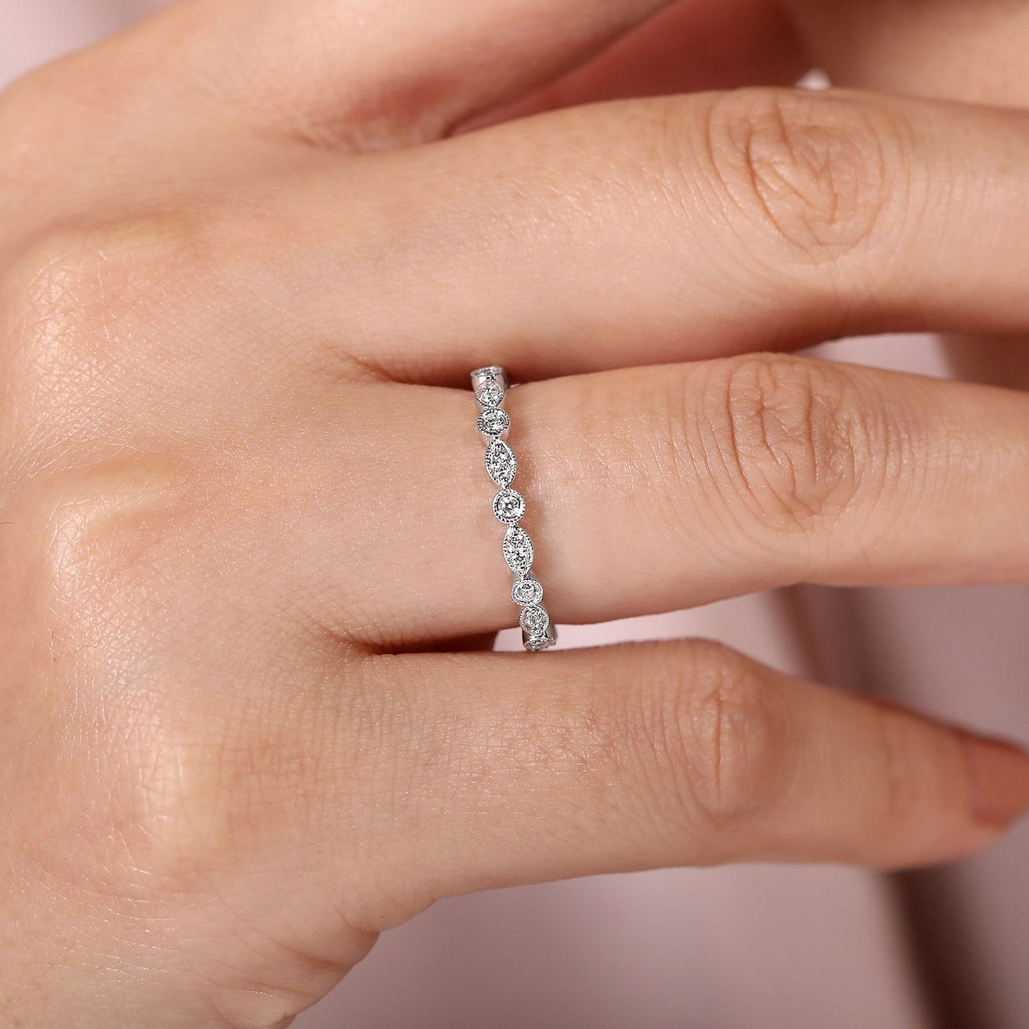 Gabriel & Co. White Gold Marquise and Round Station Diamond Ring