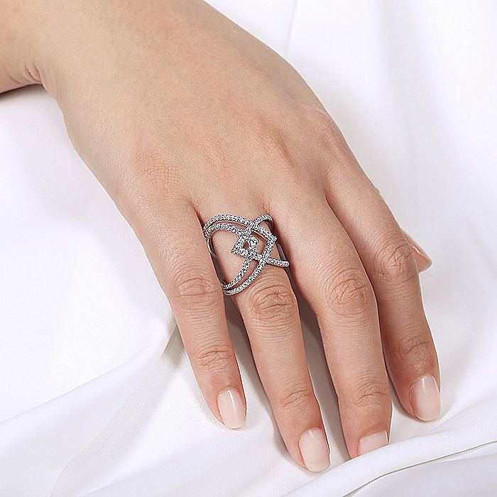 Gabriel & Co. 14 Karat White Gold Wide Band Layered Diamond Ring