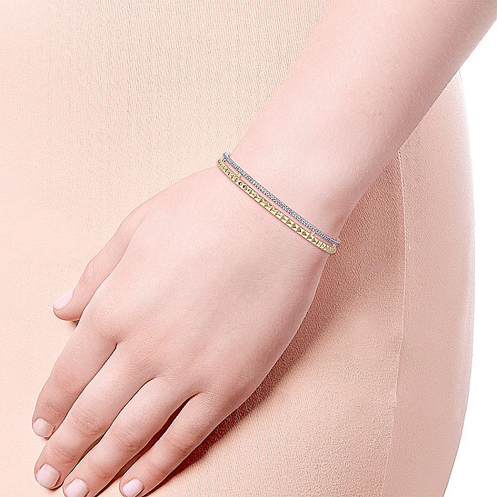 Gabriel & Co Yellow and White Gold Bangle with Pyramids and Diamonds
